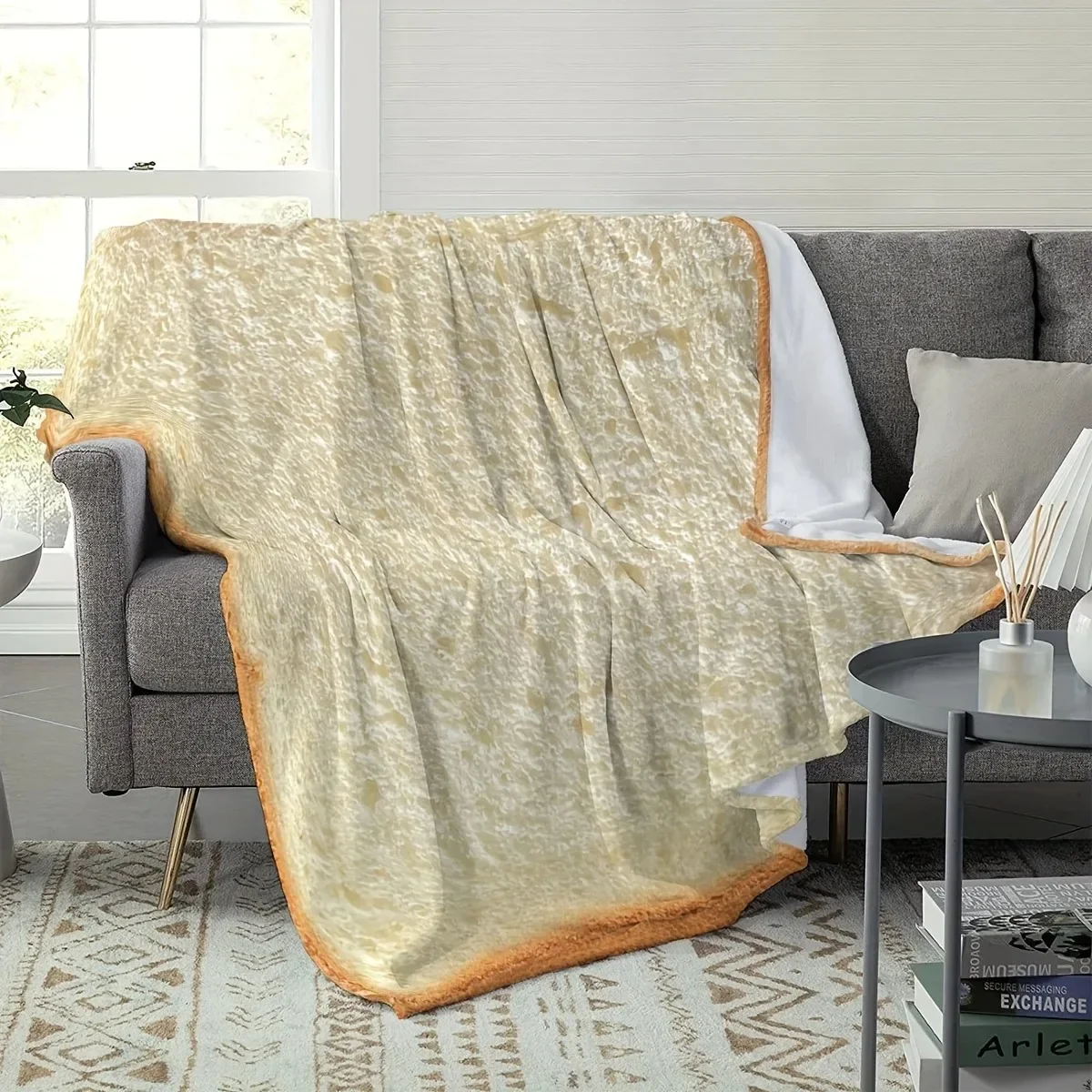 Realistic Toast Slice Flannel Blanket, Funny Bread Slice Print Soft Throw, Novelty Food Lover Decor for Bedroom & Living Room