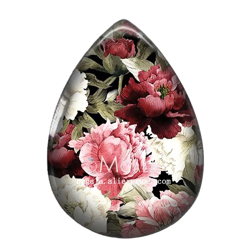 5pairs Beauty Vintage Rose Flower Patterns Water Drop Glass cabochon flat back DIY Earrings Jewelry Making Findings Accessories