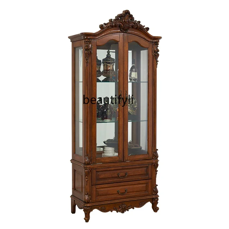 

Customized American Wine Cabinet Sideboard Cabinet Integrated Hallway Glass Double Door High-End Solid Wood Curio Cabinet