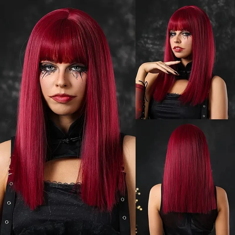 新しいファッショナブルなハロウィンコスプレミディアムレングスストレートヘアフルウィッグ