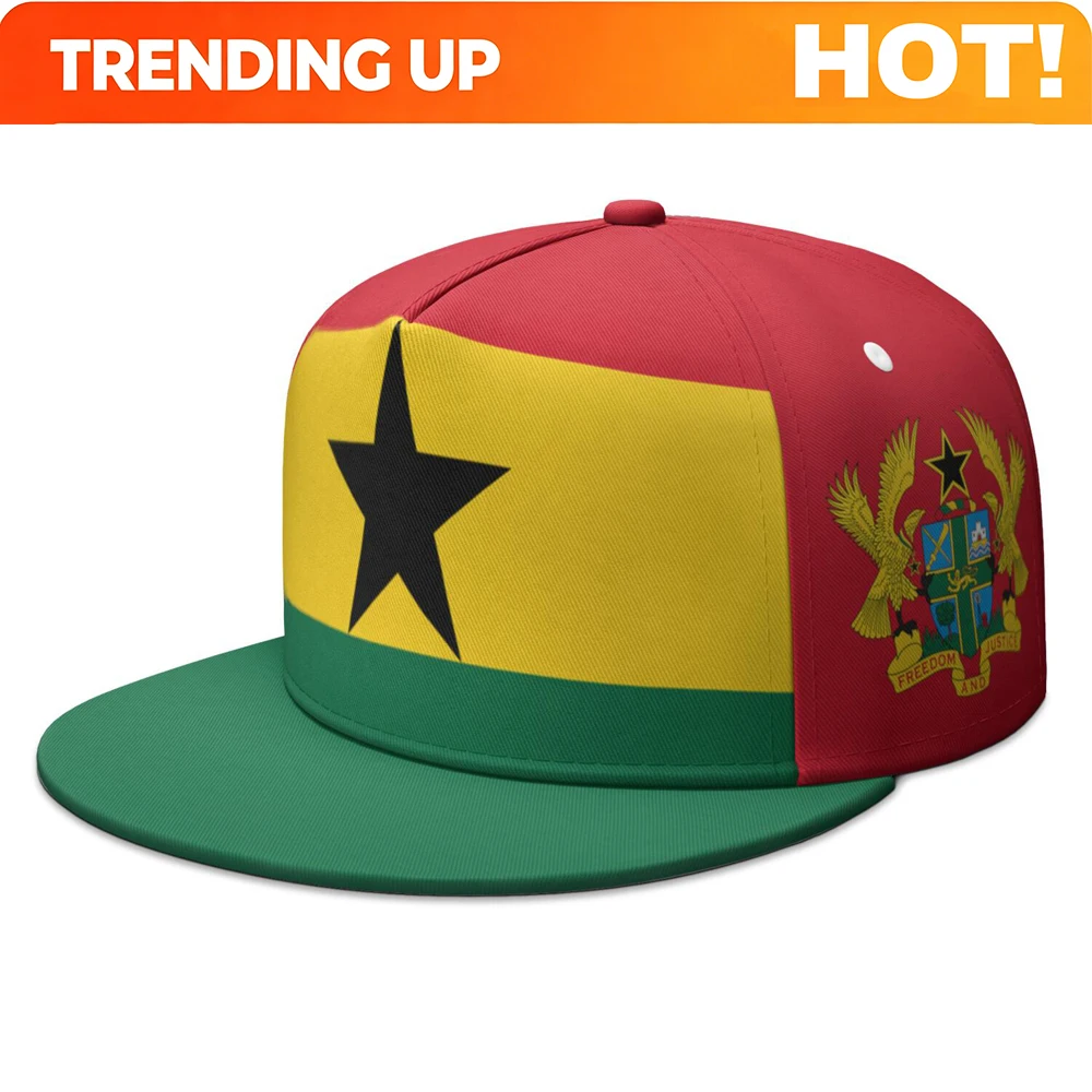 Ghana Flat Brimmed Cap Custom Made Name Team Logo Hip-hop Hat Gha Country Travel Republic Nation Flag Ghanaian Photo Headgear
