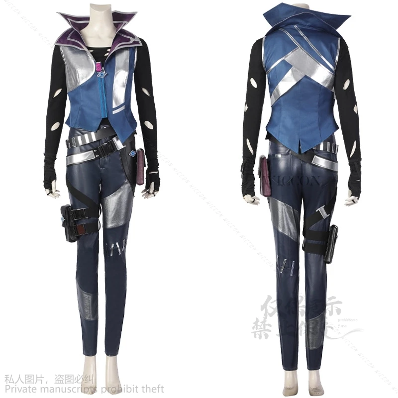 Valorant Fade Cosplay Costume pour Femme, Jeu Adulte, Perruques, Manteau, Pantalon, Sac à la Taille, Ceinture, Chaussures, Bottes, Tenues d'Halloween, ixde Carnaval, Trempé