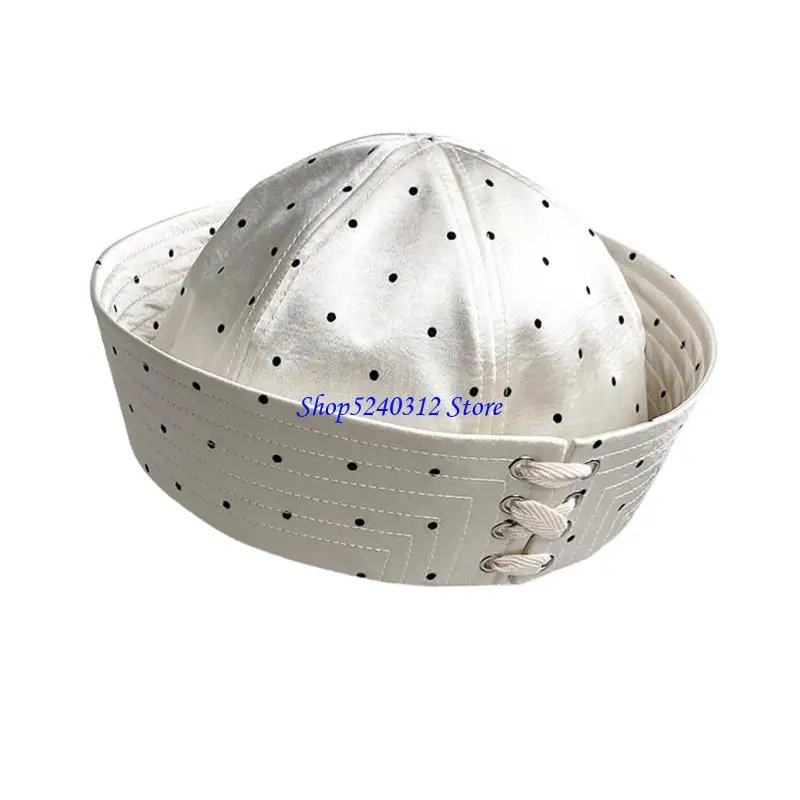 634C Stitched Band Cap with Adjustable Rear Lacingup Design, Panel Construction, Satined Surfaces, Bowknot Octagonal Hat