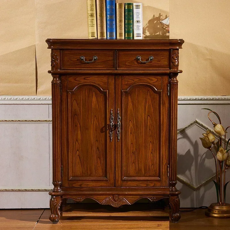 American rural painted shoe cabinet solid wood household European entrance large-capacity storage cabinet
