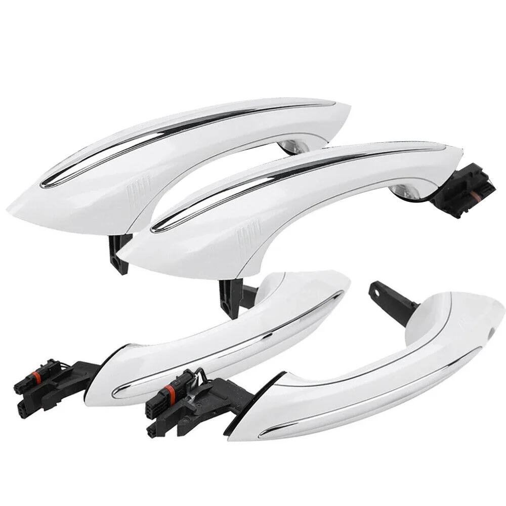 4X White Outer Outside Exterior Comfort Access Door Handle Set For BMW 5 6 7 Series F07 F10 F11 F06 F12 F13 F01 F02 51217231931