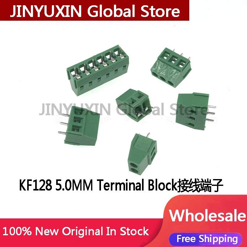 10Pcs KF128 2P 3P 5.0MM  screw type PCB terminal block lifting terminal block spacing green in Stock Wholesale