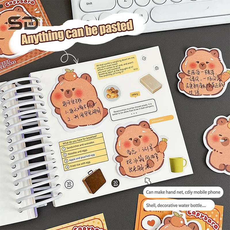 Capybara de dibujos animados para niños, 30 hojas, Kawaii, creativo, divertido, nota adhesiva, moda linda, forma especial, regalos