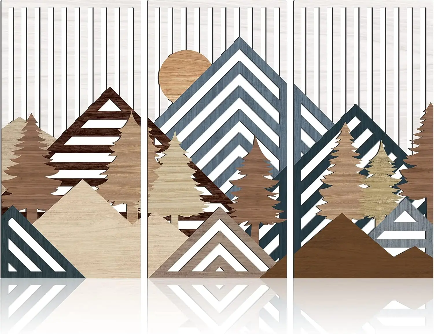 

3 Pieces Mountain Forest Sun Wall Art Nature Wood Artwork Modern Abstract Geometric Wall Decor Boho Wall Art Home Decor16"x32"