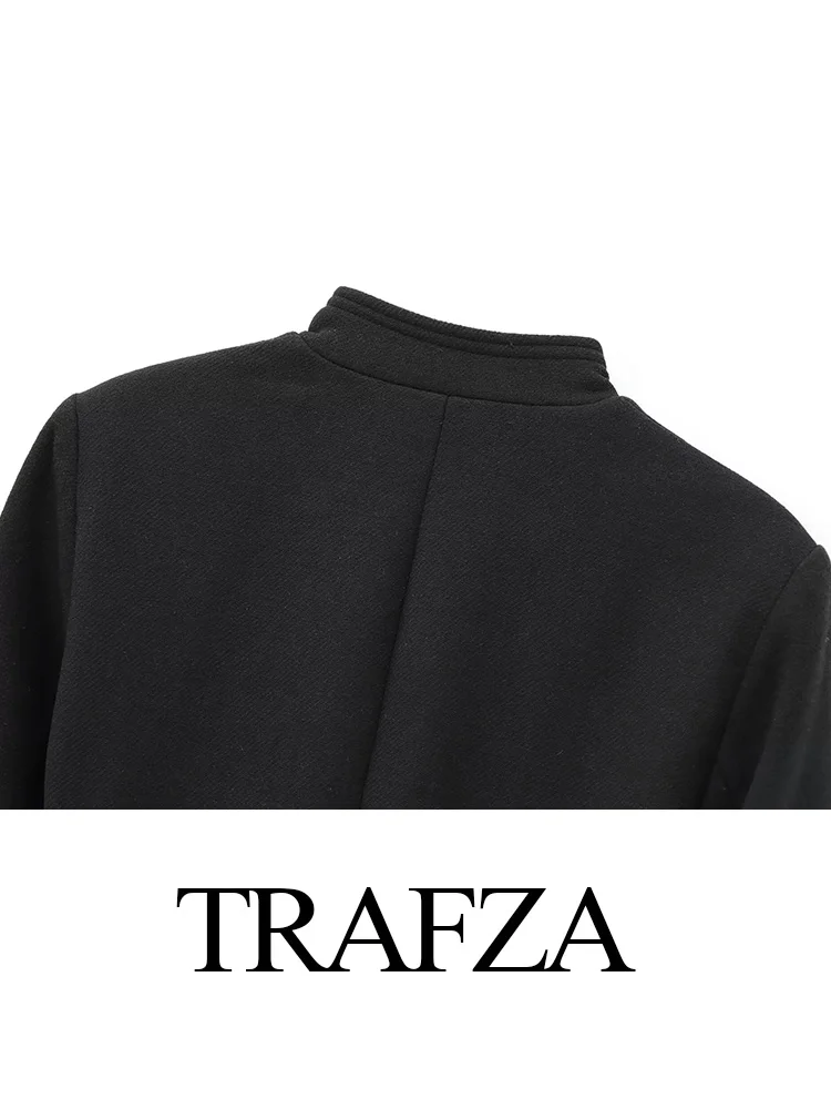 TRAFZA-Pardessus Droit à Simple Boutonnage pour Femme, Vêtement Chic, à Manches sulf, Couleur Unie, avec Poches et Ceinture, à la Mode