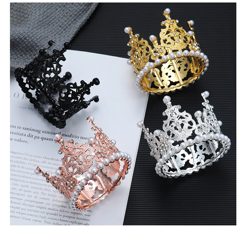 Crown Cake Topper Birthday Mini Crown Pearl Crystal Tiara Vintage Small Crowns Metal Crown Decorations for Boys Girls