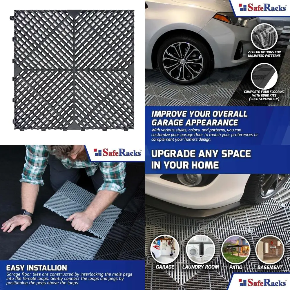 بلاط متشابك مضلع لأرضيات المرآب - بفتحات تهوية، ذاتية الصرف، غير قابلة للانزلاق، أرضيات من مادة البولي بروبيلين المعيارية، مثالية لسهولة الداخلي