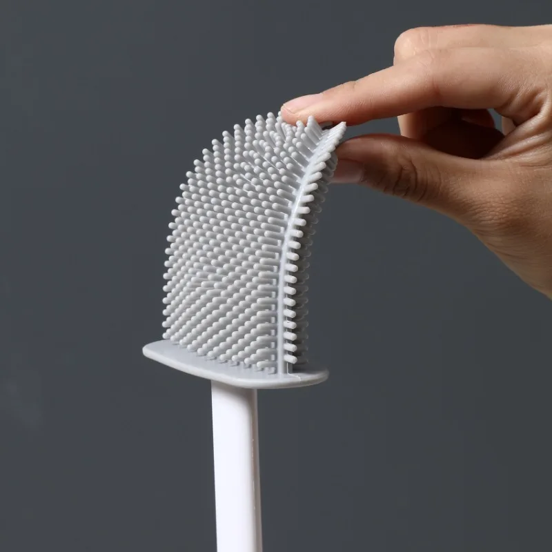 Toilet Brush Water Leak Proof With Base Silicone Wc Flat Head Flexible Soft Bristles Brush With Quick Drying Holder Set view 5