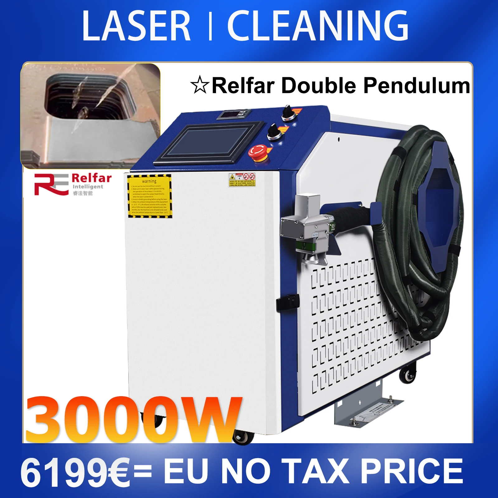 Laserowa maszyna czyszcząca 3000W, laser światłowodowy, przemysłowe usuwanie rdzy, czyszczenie farb olejnych, czyszczenie metalu, szerokość 300MM, 380V.