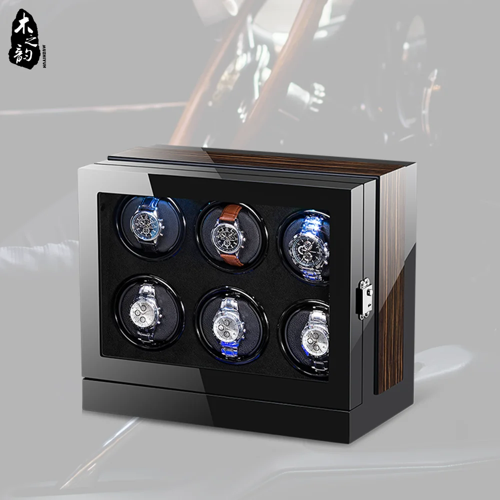 Watch Winders for Automatic Watches 6 Slot LED Light Luxury Wood Acrylic Watch Box Gift for Birthday