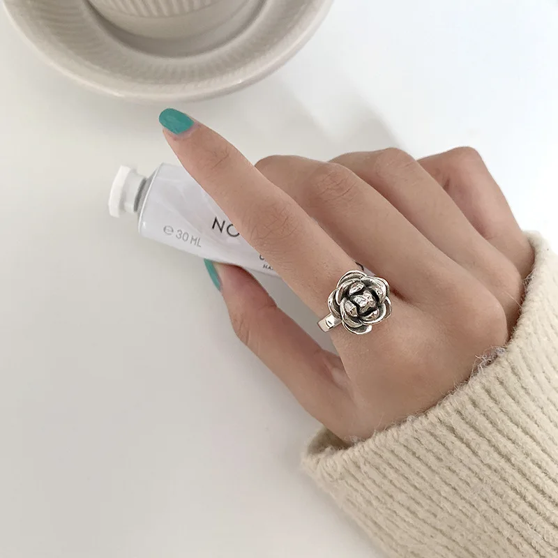 Hot Sell Trendy Rose Flower Thai Silver Ladies Party Rings Wholesale Jewelry For Women Birthday Gifts No Fade