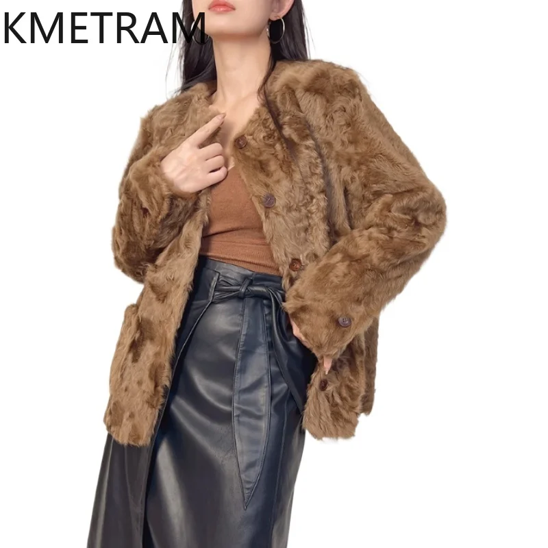 Damska kurtka z prawdziwej wełny owczej, dwustronna, luksusowa, czerwona płomieniowa, żółta, zimowa odzież damska 2025 abrigos