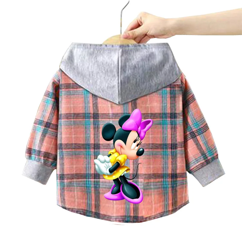 Spring and Autumn Children\'s Coat plaid boy Mickey hooded shirt 1-12 year old girl Minnie long sleeved blouse baby clothes