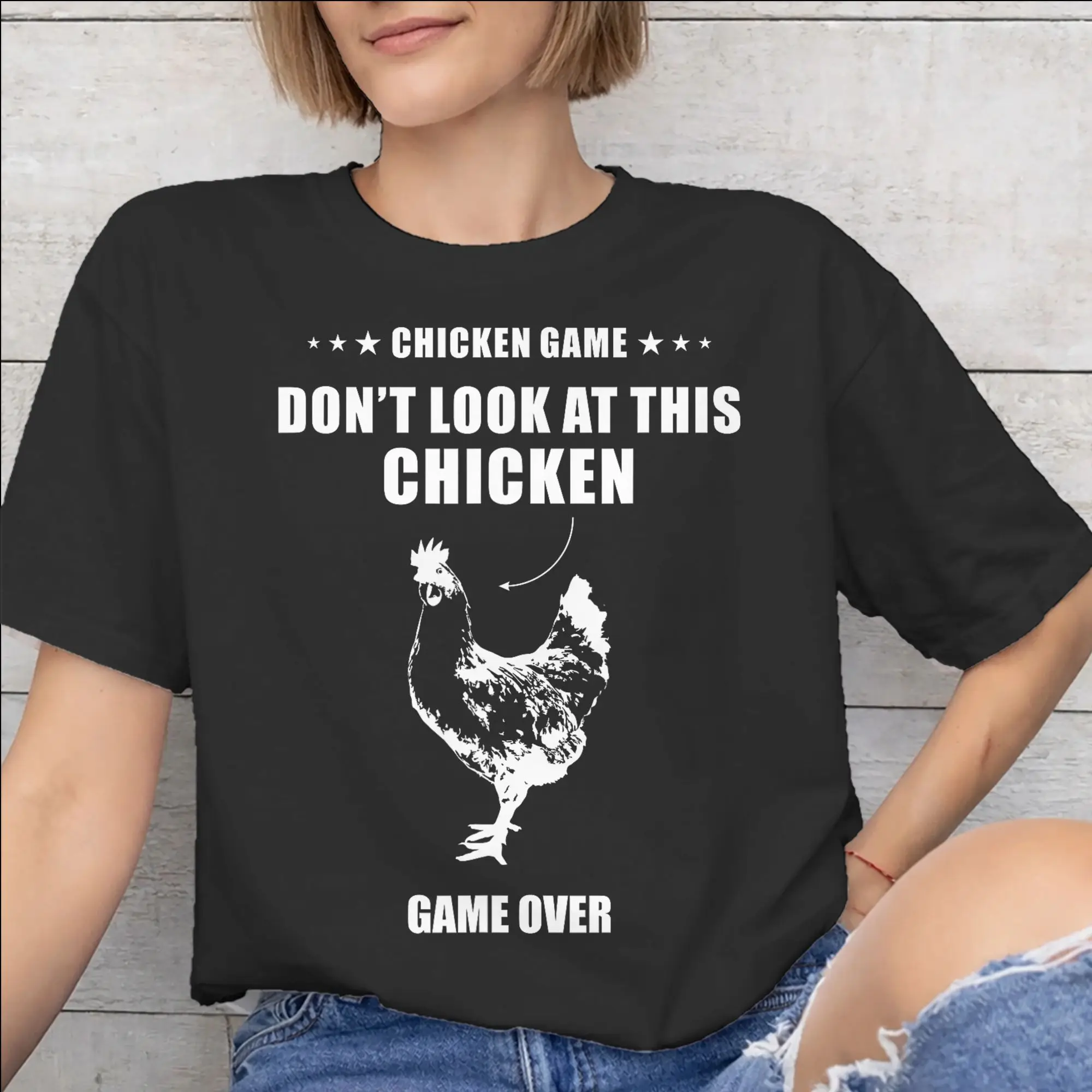 Chicken Game Dont Look At The Chicken Graphic Printing T Shirt for Men Women  Pure Cotton  Tee Shirt Clothes