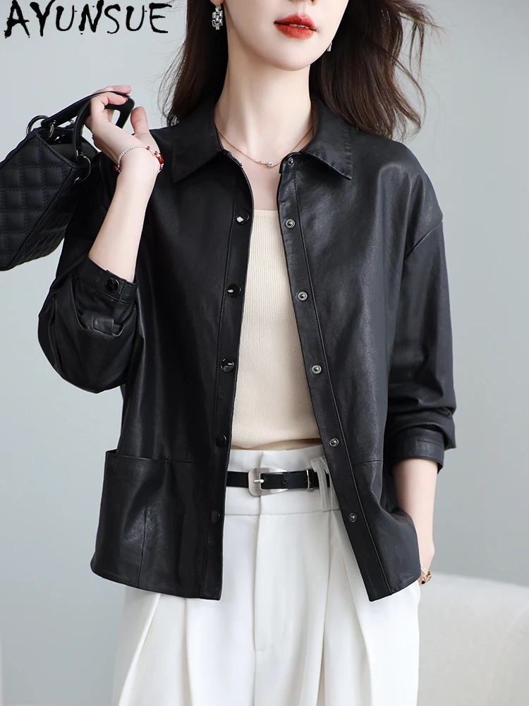 AYUNSUE 100% Toplaag Schapenvacht Echte Leren Jas Vrouwen Zwarte Jas Lente Herfst Kleding Damesjassen 2025 Jaqueta De Couro