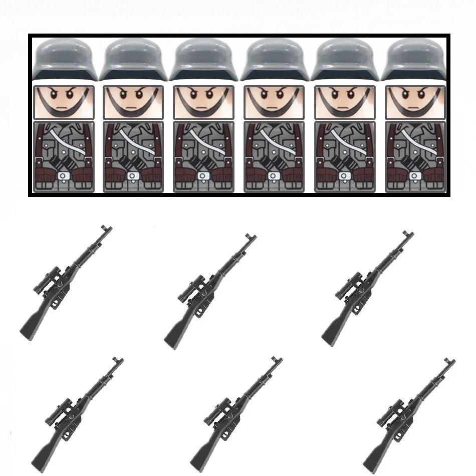 6pcs/lots WW2 Infantry Soldier Mosin-Nagant Sniper Rifle Guns MOC SWAT Military Weapons Figures Mini Building Block Brick Toys