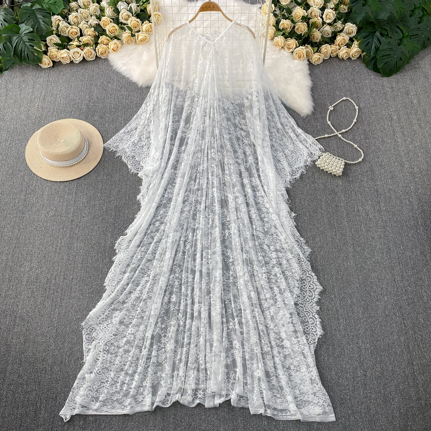 Weibliche Sommer Tropical Strand Urlaub Bikini Covers Up Langes Kleid Frauen Dünne Sexy Sommerkleid Spitze Lose Romantische Lange Boho Kleider