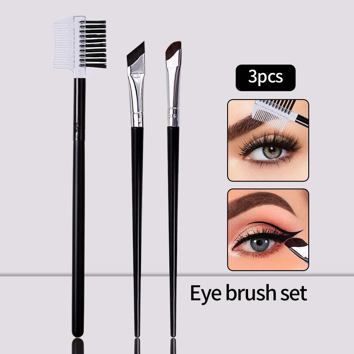 3Pcs Eye Makeup Tools set Angled Eyeliner Brush And comb Eyelash Brush EyelashSeparator Eye Brow comb spoolie Brush Professional