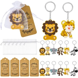 12 sets animal keychain party gifts with thank-you kraft paper labels organza bags baby showers and birthday party decorations