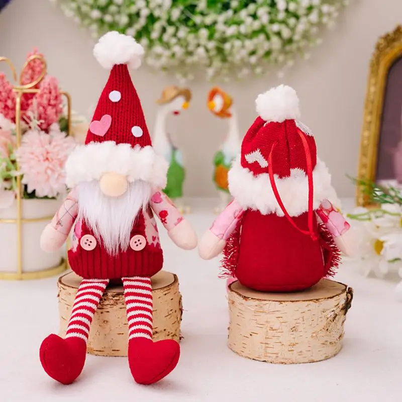 Valentine's Day Gnomes 2X Cute Valentine Gnomes Plush Dolls Long Legged Handmade Mr. And Mrs. Tomte Scandinavian Figurine Red