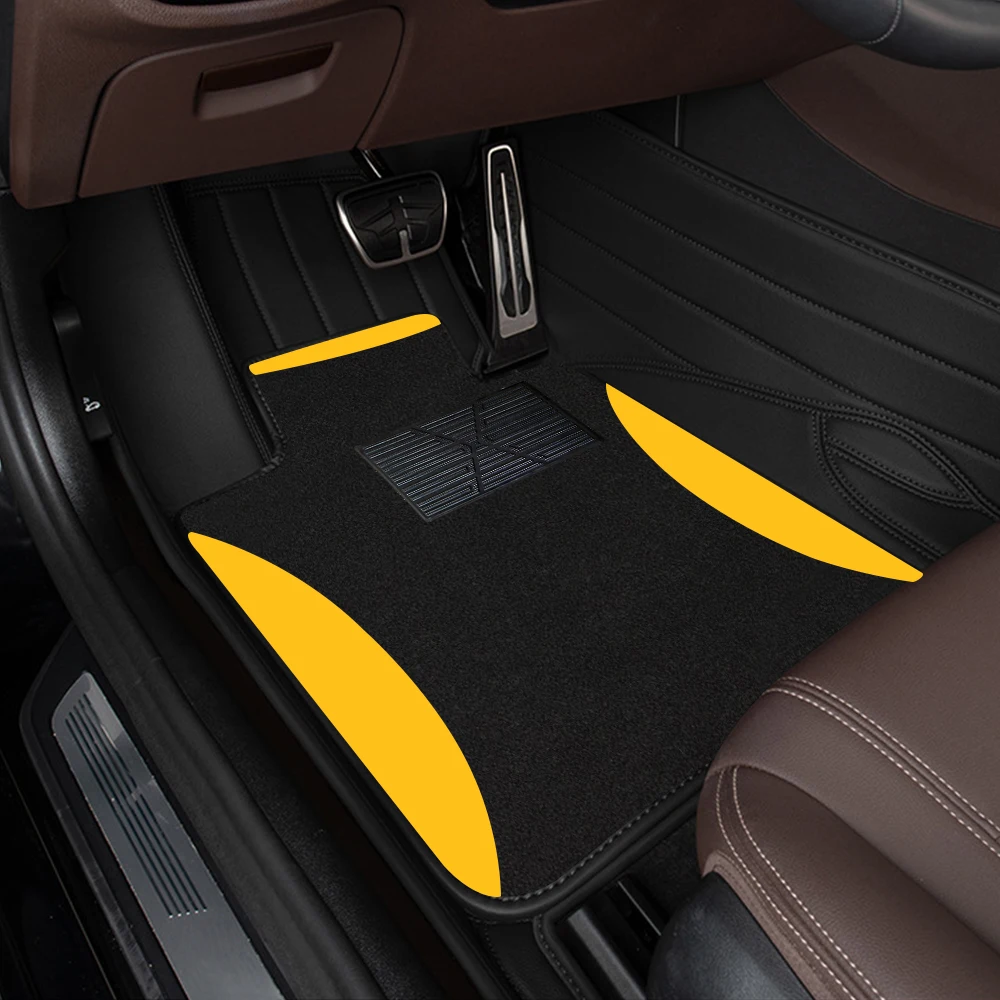 4pcs Black Velvet Colored Striped Floor Mats Yellow Suitable For Off-Road Vehicles And Trucks Equipped With All-Weather