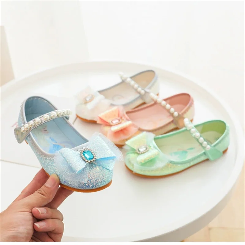 

Baby Girl's Princess Shoes Leisure Candy Color Bowtie Kids Ballet Flats Toddler Light Rhinestone Pearl Autumn Children Flat Shoe