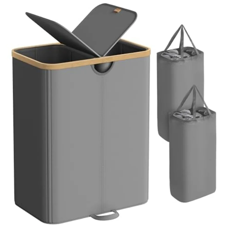 

Корзина для белья с крышками, 2 отделения, 39 галлонов. Съемная сумка-вкладыш на 150 л для прачечной, спальни, гостиной