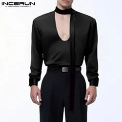 Stylish New Men's Clothing INCERUN 2024 Deconstruction Design Solid Lace Up Shirt Sexy Male Streetwear Long Sleeved Blouse S-5XL