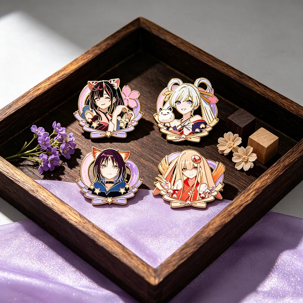 4-teiliges Kaguya-Prinzessin-Anime-Emaille-Pin-Set, niedliche japanische virtuelle Charakter-Metall-Reversnadeln, Sammlerstück-Geschenk für Rucksack und Tasche – Detail 4