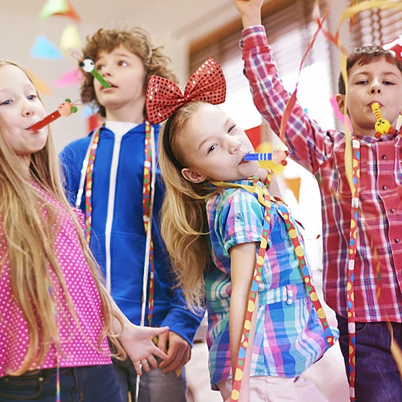 1Pc Colorful Wooden Whistle Indoor Outdoor Play Crisp Whistle Sound Toddler Gift Random Color