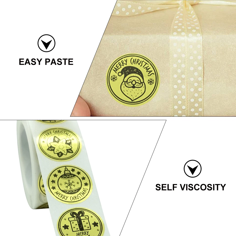 

2 Rolls Decorative Stickers Christmas Label Greeting Card Sealing Candy Bag Copper Plate Gift Baby Paper