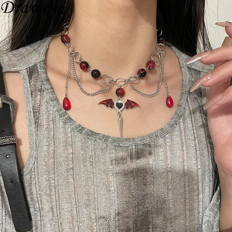 

Draweye Y2k Necklaces for Women Red Gothic Japanese Style Hyperbole Vintage Chokers Jewelry Fashion Collares Para Mujer
