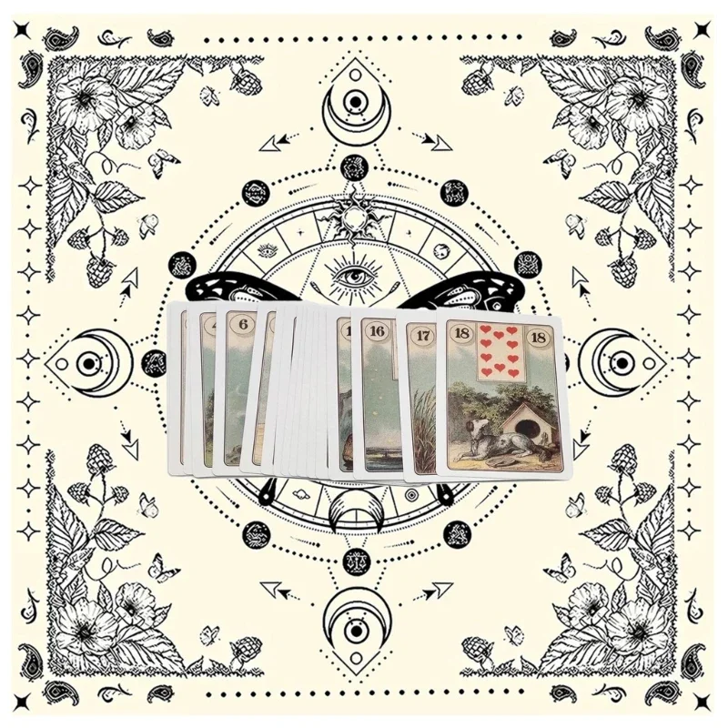 Nappe de tarot et cartes avec motif lune et papillon, accessoire de jeu de société