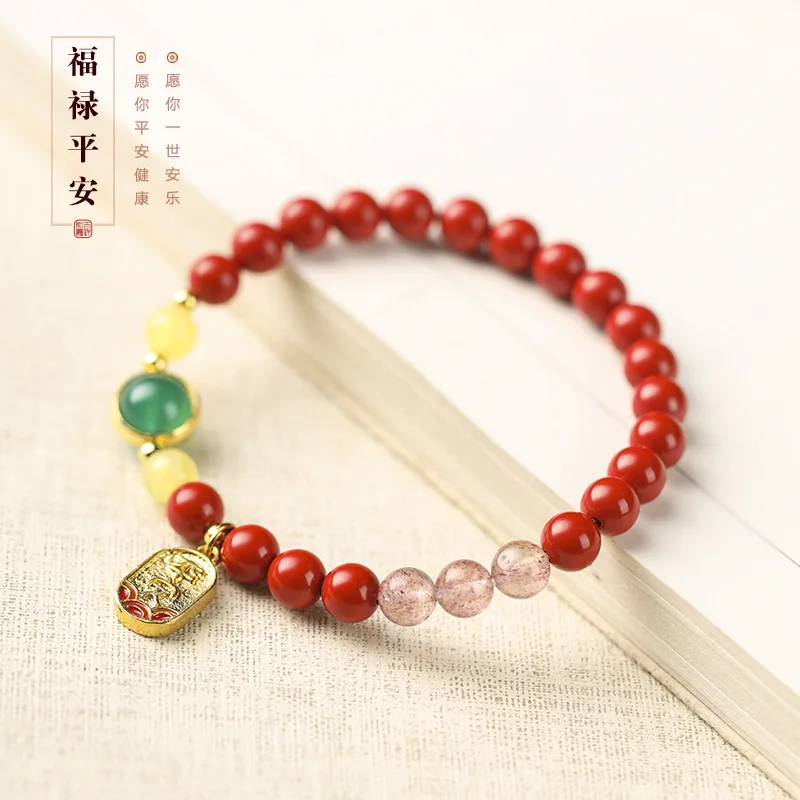 

Natural raw ore/high content vermilion hand string sargent fortune country tide jasper beeswax bracelet girlfriend gift bracelet