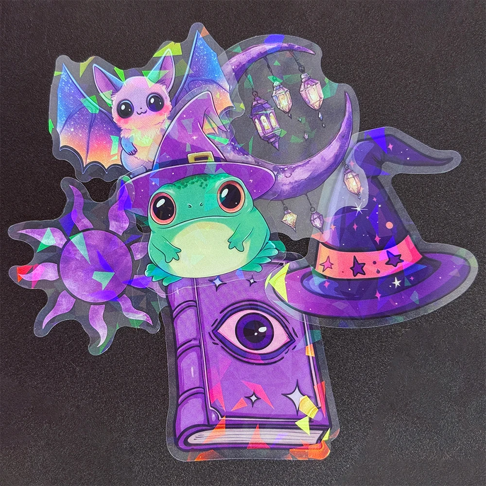 

10/30/50pcs Transparent Laser Purple Gothic Witch Stickers Cool Cartoon Sticker DIY Scrapbook Phone Guitar Car Decals Decoration