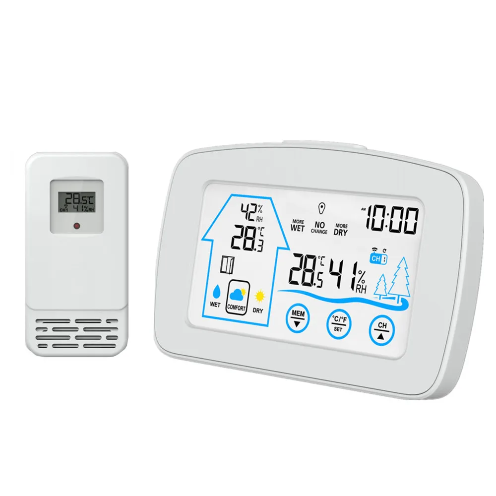 5Inch Touch Weather Station Color Display Temperature Humidity Meter Max/Min Temp Record Comfort Window Reminder Wireless Sensor