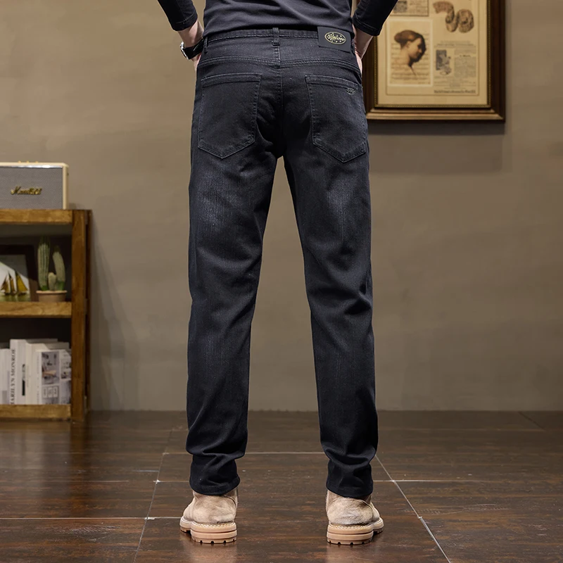 Pantalones vaqueros ajustados elásticos de algodón para hombre, Jeans rectos de negocios a la moda, Vintage, Azul, Negro, novedad de otoño, 2024