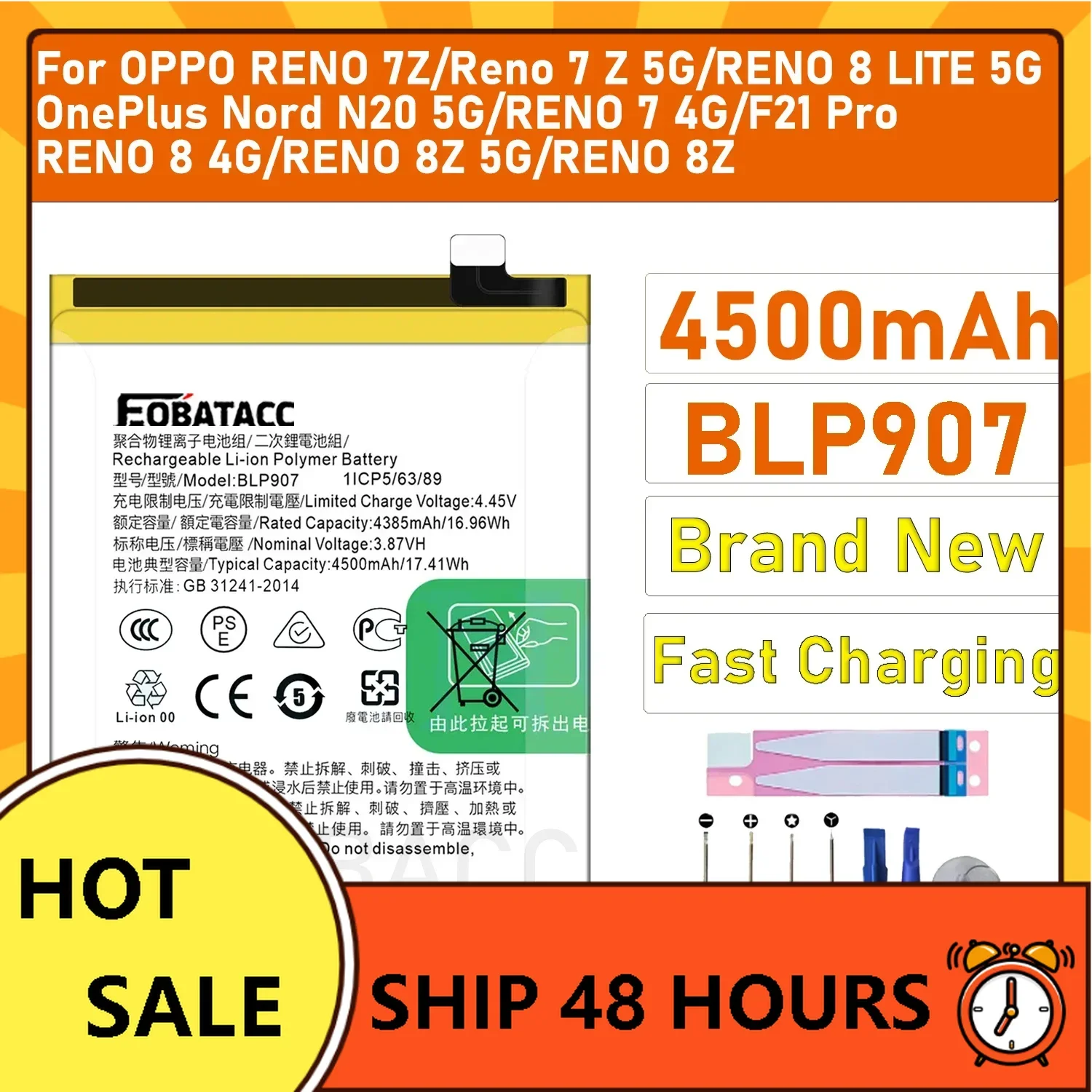

2025 years BLP907 4500mAh For OPPO RENO 7Z/Reno 7 Z 5G/OnePlus Nord N20 5G/RENO 7 4G /RENO 8 4G/RENO 8Z 5G Mobile Phone Battery