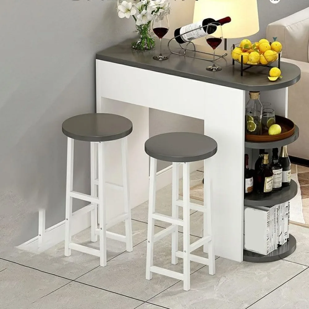 Bartafel en stoelenset, moderne woonkamer bartafelset met opbergplanken en 2 rugloze kussenkrukken voor huis en keuken