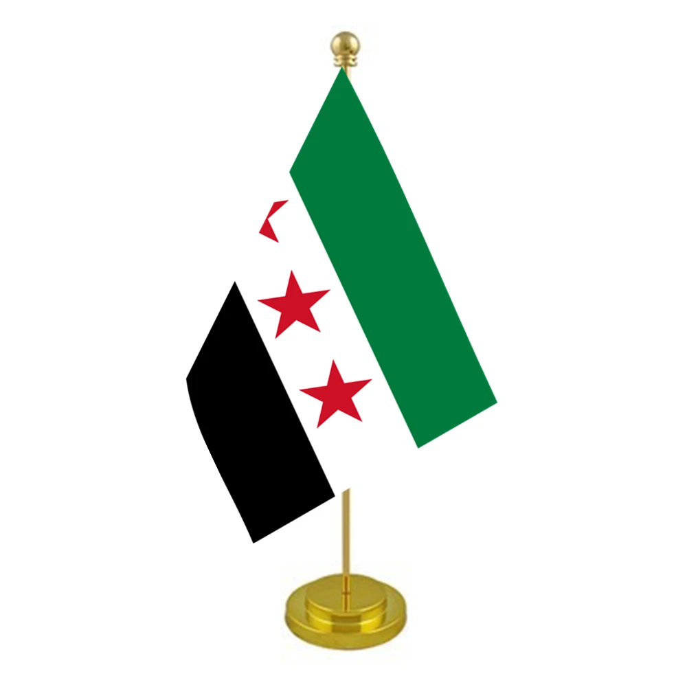 14*21cm The Syrian Arab Republic Three Star Flag Banner Standing Set Office Room Decoration Flags Of Syria