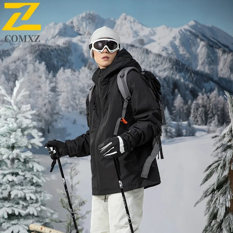 COMXZ Couple Long Down Jacket New Classic Splicing Hooded Thickened Warm Parka Outdoor Camping Windproof Windbreaker