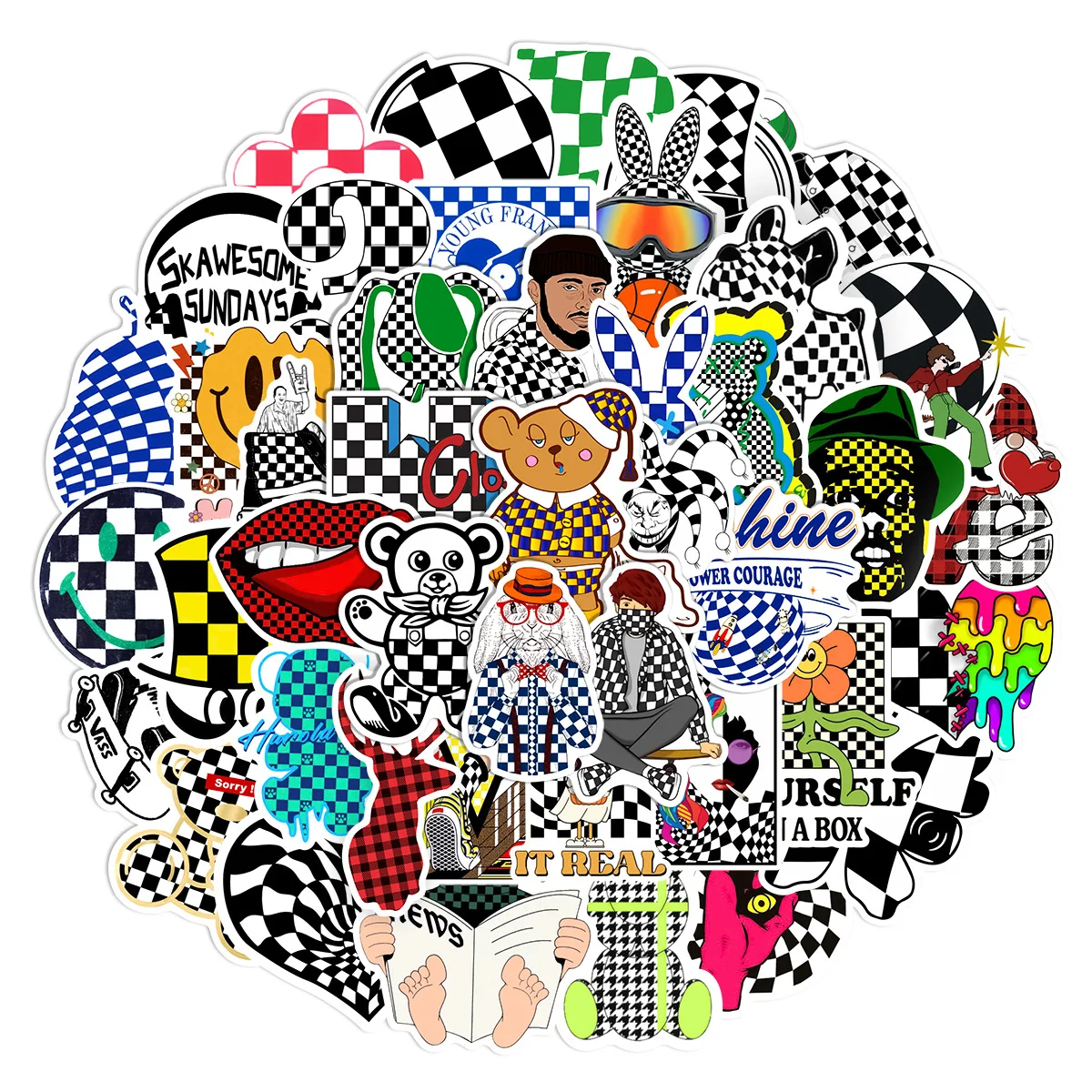 10/30/50pcs Fashion Element Checkerboard Graffiti Sticker Mobile Phone Pvc Luggage Guitar Helmet Diy Laptop Decal Decor Sticker