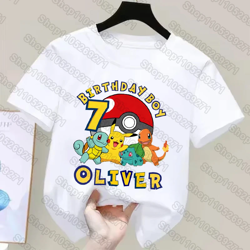 

Pokemons Pikachu Kids T Shirts Birthday Number 1-9 Printed T Shirt Boys Girls Summer Casual Short Sleeves Tops Children Clothing