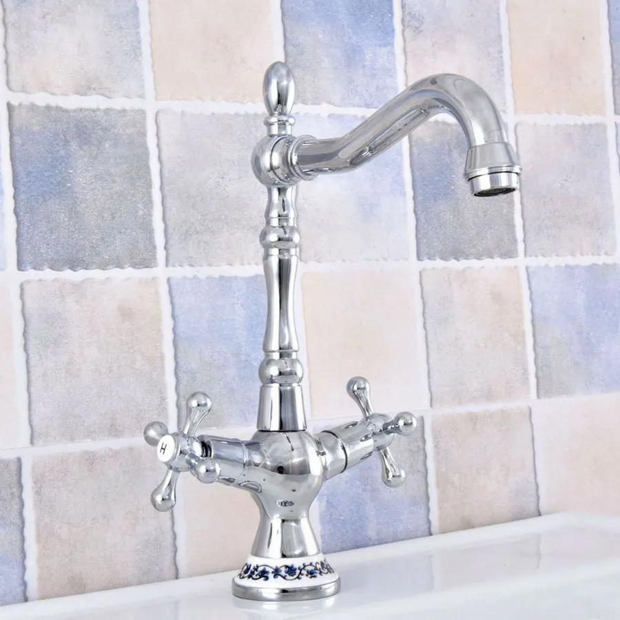 

Wash Basin Faucet Dual Handle Single Hole Kitchen Basin Faucet Chrome Brass Swivel Spout Bathroom Sink Mixer Tap 2sf669