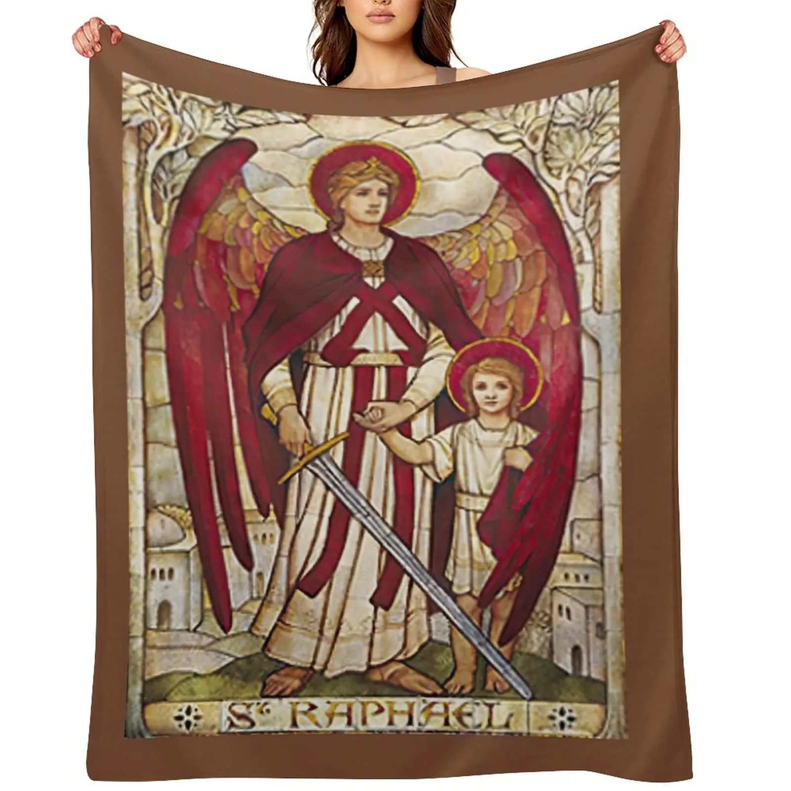 

St Raphael Rafael Angel Catholic Saint Archangel Throw Blanket Luxury Throw Heavy Shaggy Summer Blankets