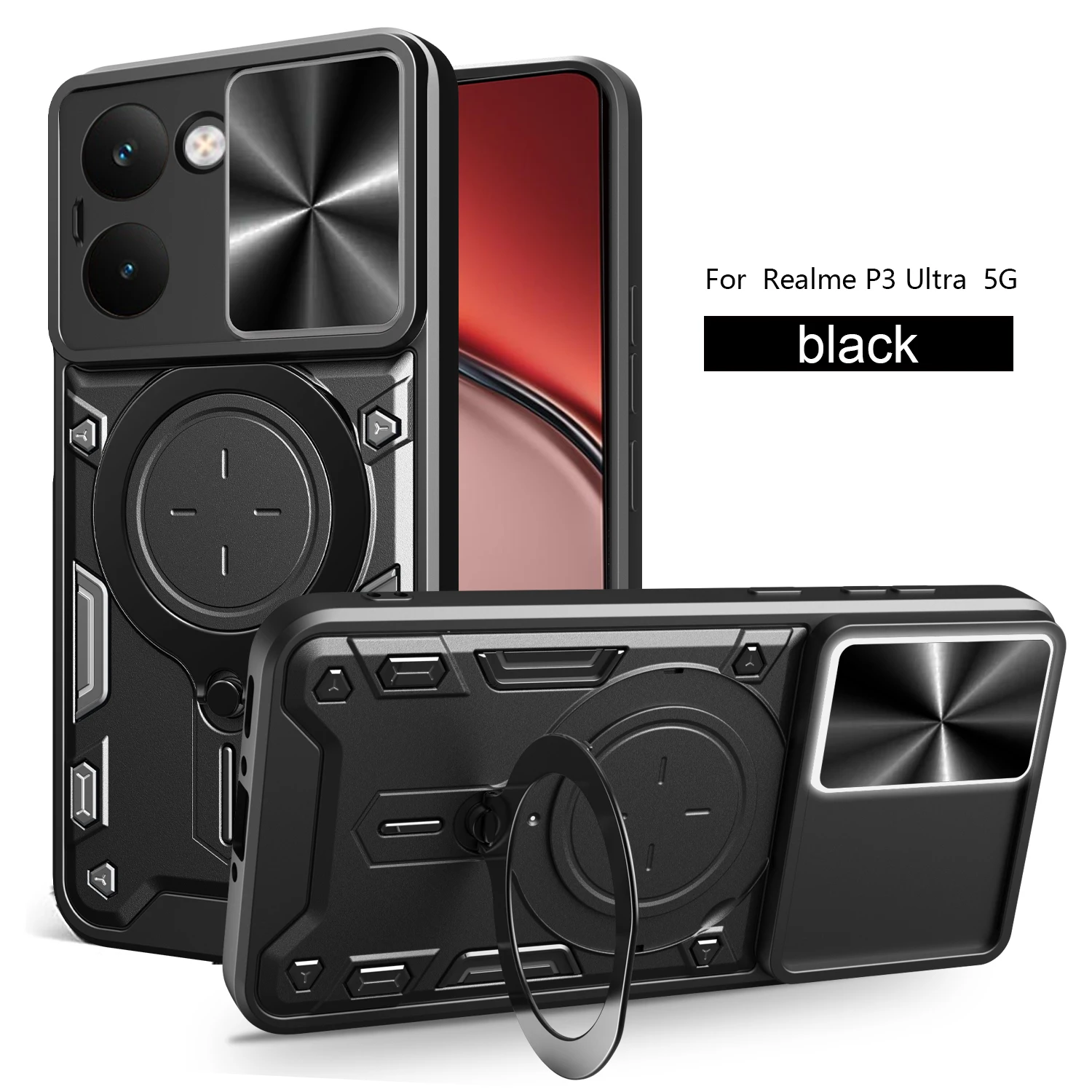 Für OPPO Realme P3 Ultra 5G Fall Slide Objektiv Schützen Ständer Telefon Fall für Realme P3 ULTRA Magnetische Ring Robuste rüstung Zurück Abdeckung